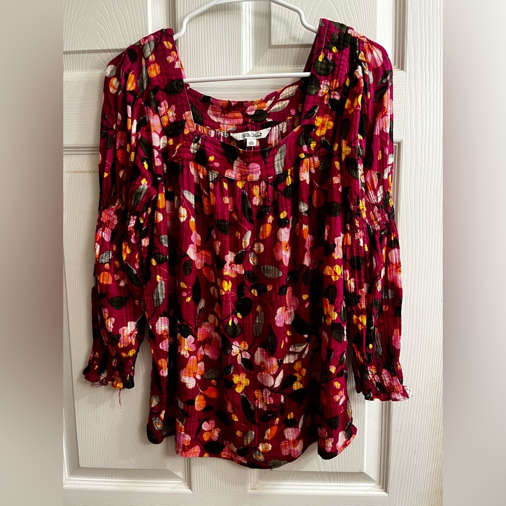 PIONEER WOMEN ~Floral square neck~Print Women's Blouse~Sm